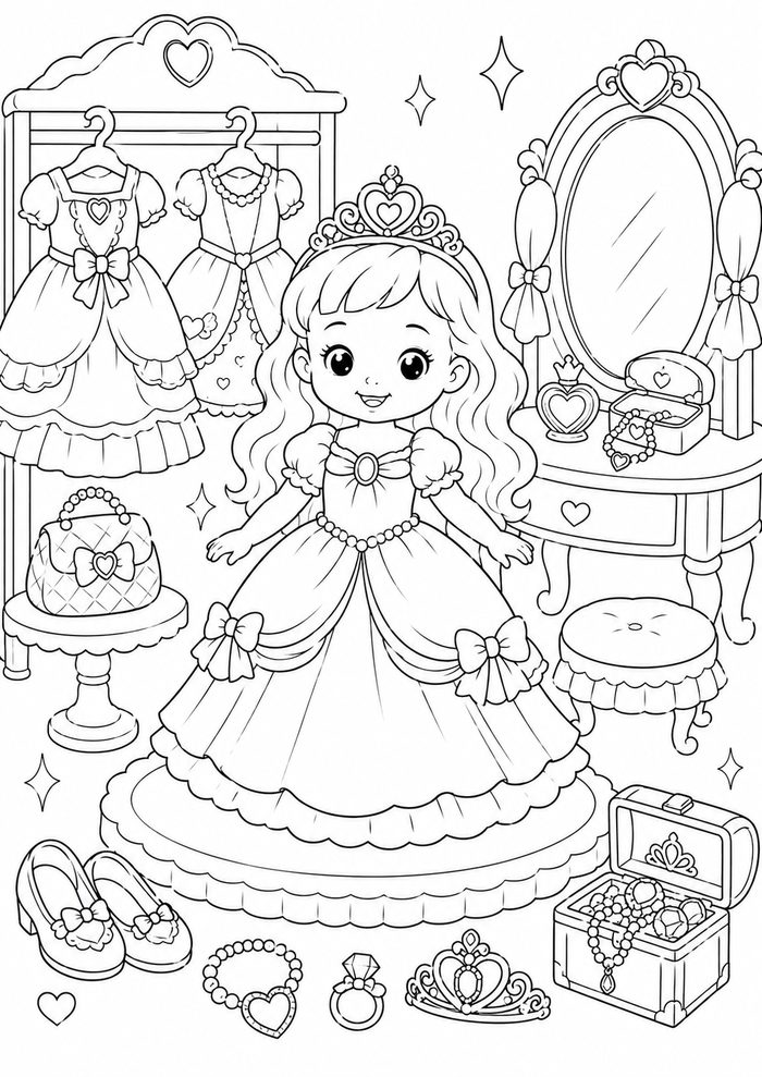 Coloring page — a princess dressing room