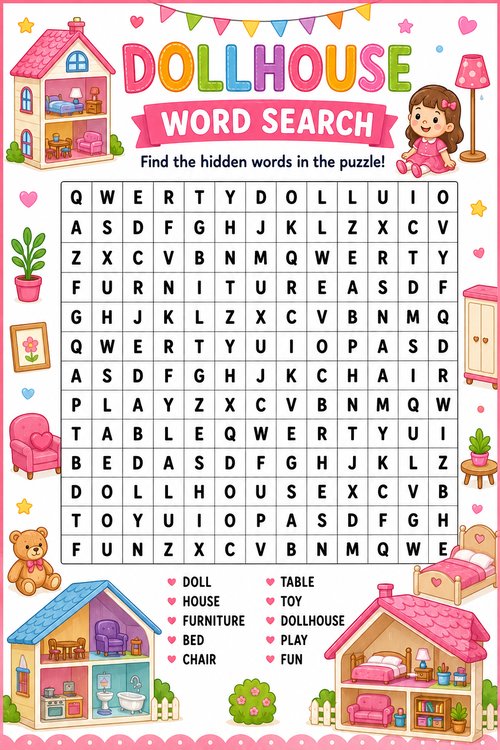 Dollhouse word search puzzle