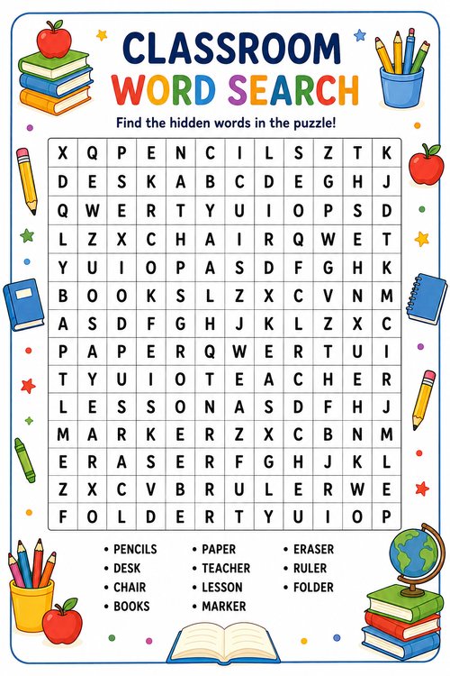 Classroom word search puzzle
