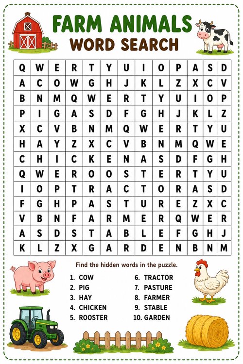 Farm Animals word search puzzle