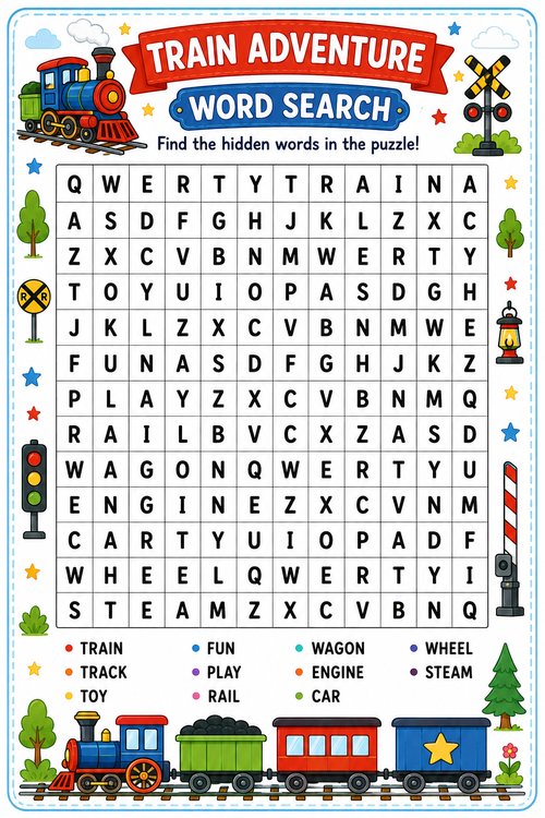 Train Adventure word search puzzle